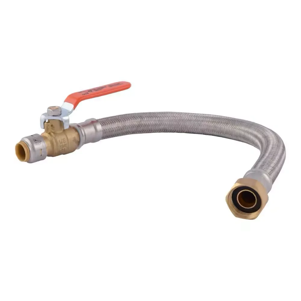 SharkBite Max Messing 3/4 . FIP x 1/2 . Push-Fit Ball Valve Braided Water Heater Connector (18" Length)