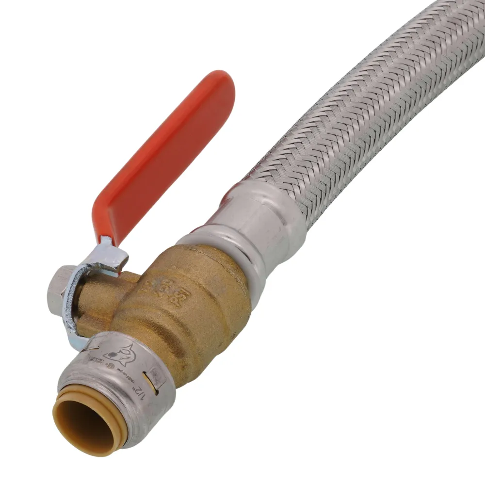 SharkBite Max Messing 3/4 . FIP x 1/2 . Push-Fit Ball Valve Braided Water Heater Connector (18" Length)