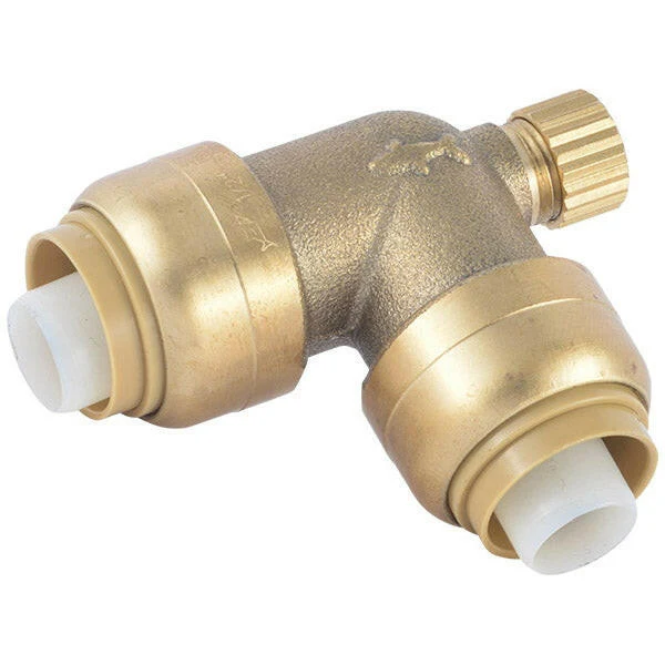 SharkBite 3/4 . x 3/4 . (1/8 . NPSM) Geel koper Push 90° Elbow Drain / Vent