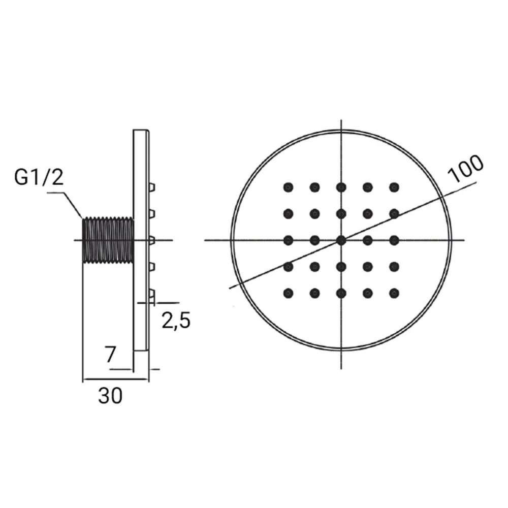 Wall-mounted 100mm body jet showerhead brass roodkoper