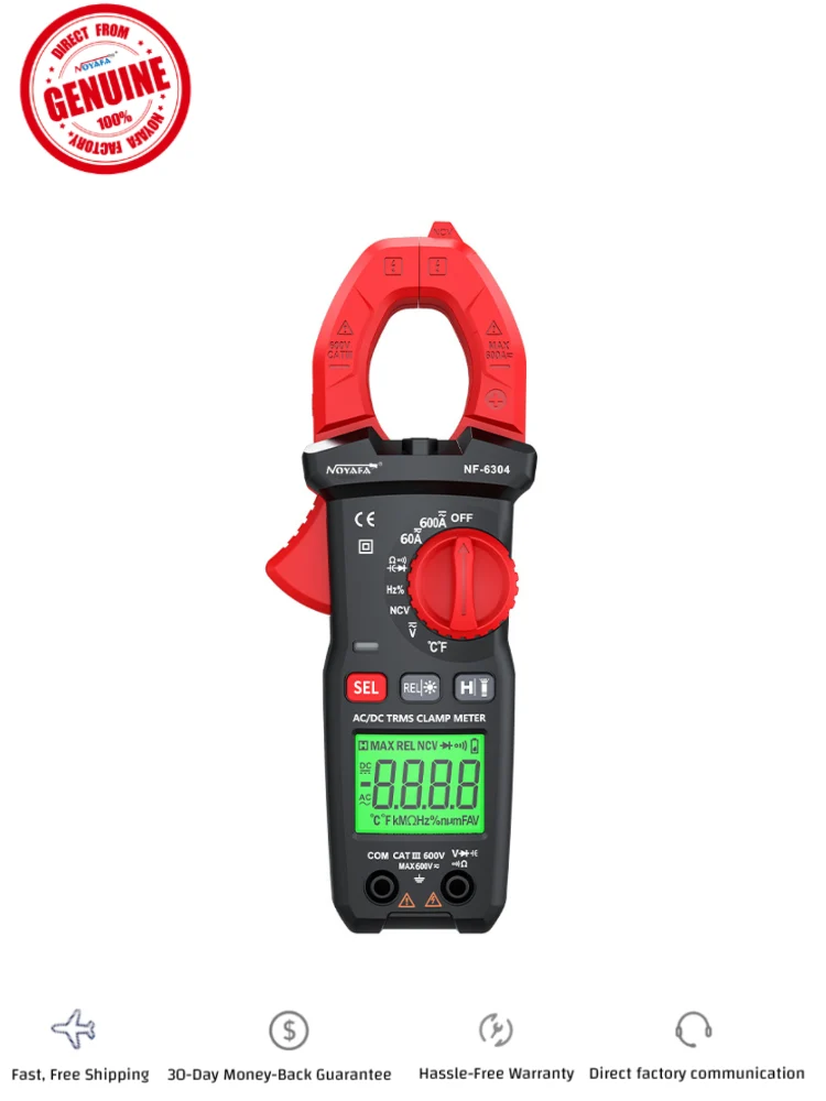 NOYAFA NF-6304 AC/DC Clamp Multimeter – Resistance, Frequency, Duty radio, Capacitance, Diode, NCV and Compact AC/DC Volta...