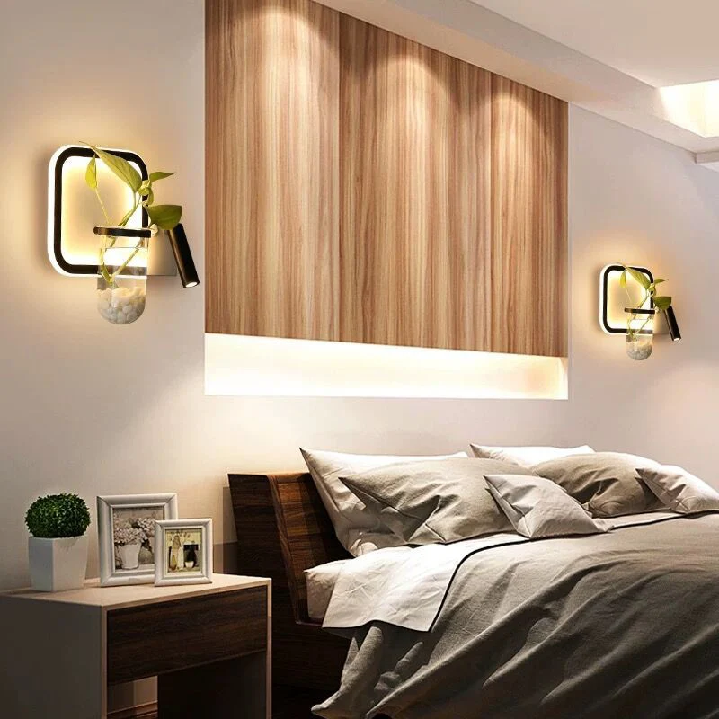 Decoratieve lusvormige wandkandelaar van metaal LED-wandlamp met spot en plantenpot zwart-wit | Incl. Montageset