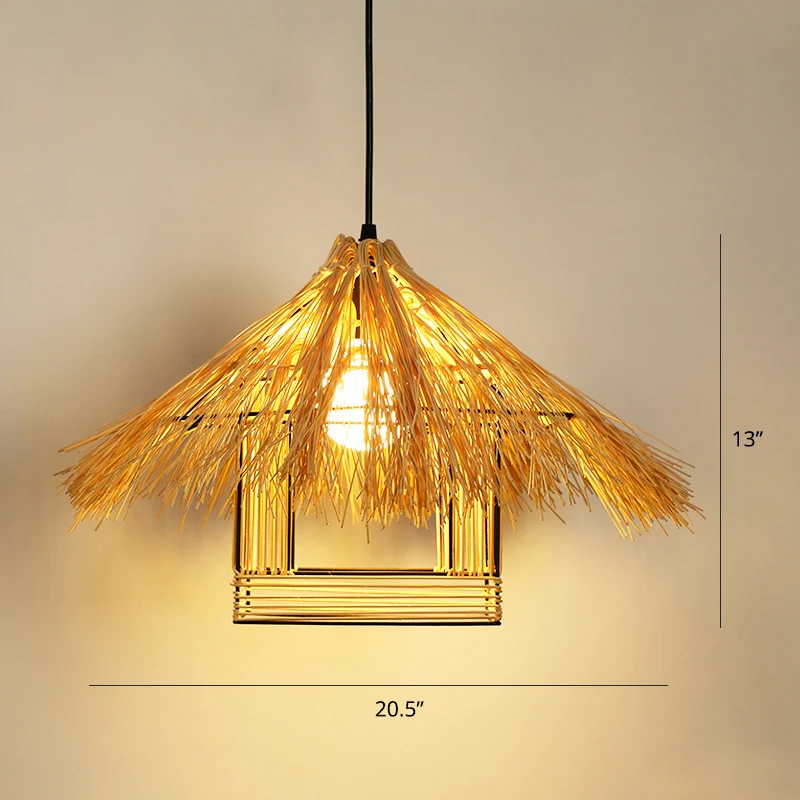 Aziatische huisvormige hanglamp van bamboe, hangend restaurant met één lamp | Snel Leverbaar