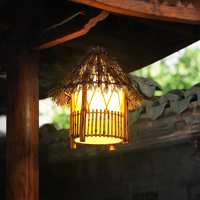 Aziatische huisvormige hanglamp van bamboe, hangend restaurant met één lamp | Snel Leverbaar
