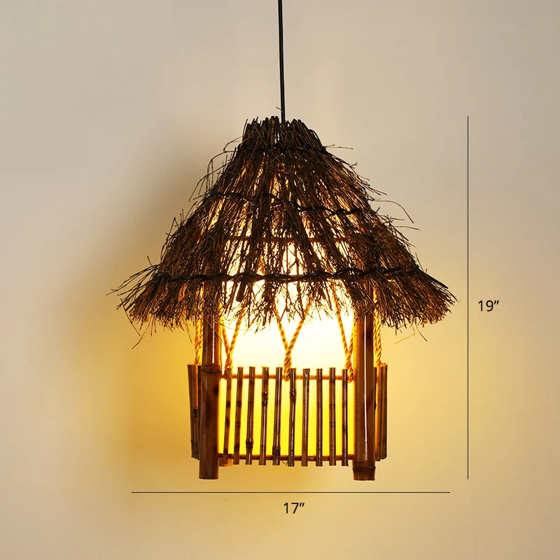 Aziatische huisvormige hanglamp van bamboe, hangend restaurant met één lamp | Snel Leverbaar