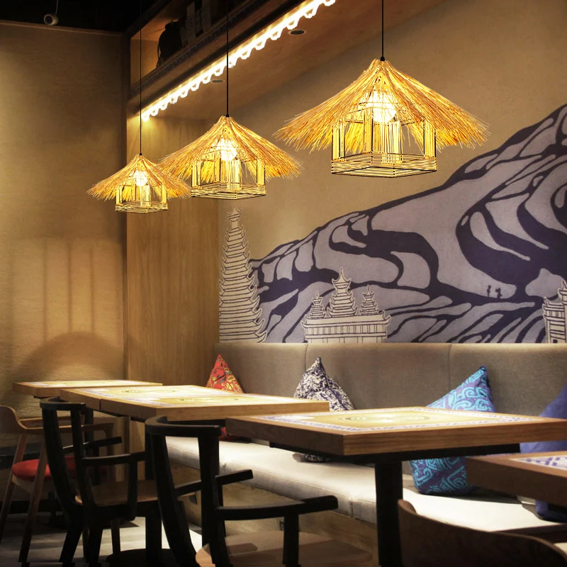 Aziatische huisvormige hanglamp van bamboe, hangend restaurant met één lamp | Snel Leverbaar