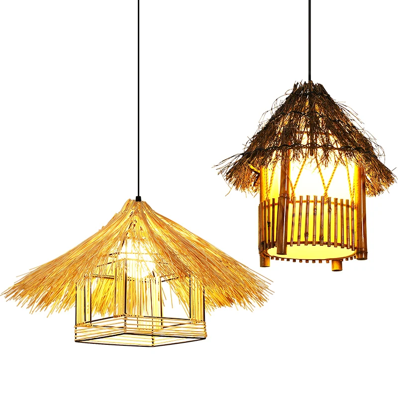 Aziatische huisvormige hanglamp van bamboe, hangend restaurant met één lamp | Snel Leverbaar