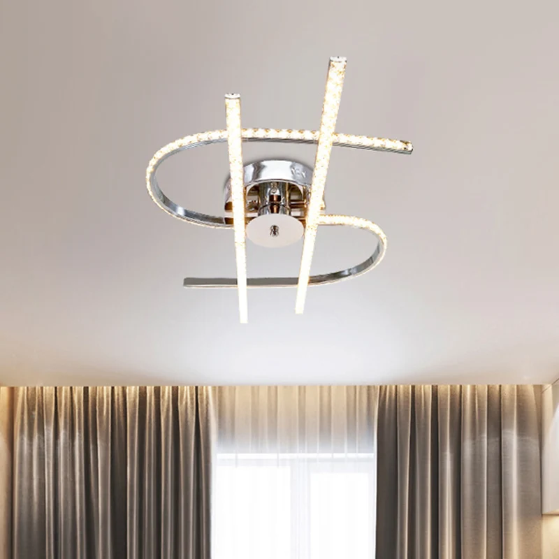 Dollarteken Slaapkamer Plafondverlichting Facet Crystal LED Eenvoud Semi Flush roestvrij staal, warm/wit helder