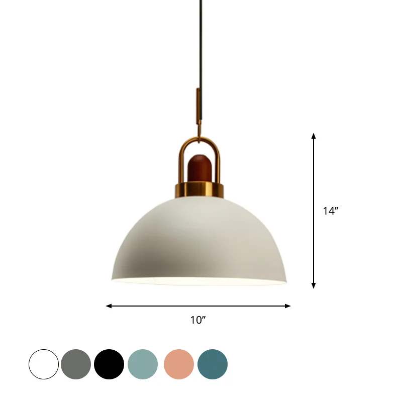 Dome Kitchen Bar Pendellamp IJzer 1 Lamp Macaron Hangende Hanger Roze/Wit/Grijs met Houten Blad en Handvat | Snel Leverbaar