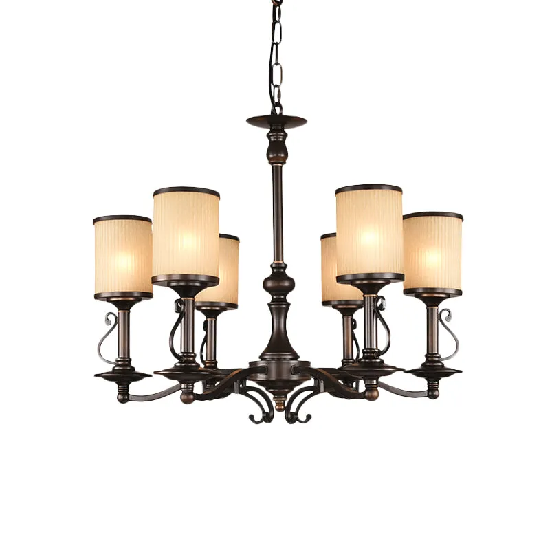 Ecru glas zwarte kroonluchterlamp cilindrisch 3/6/8 hoofden traditionalisme hangende plafondlamp voor restaurant