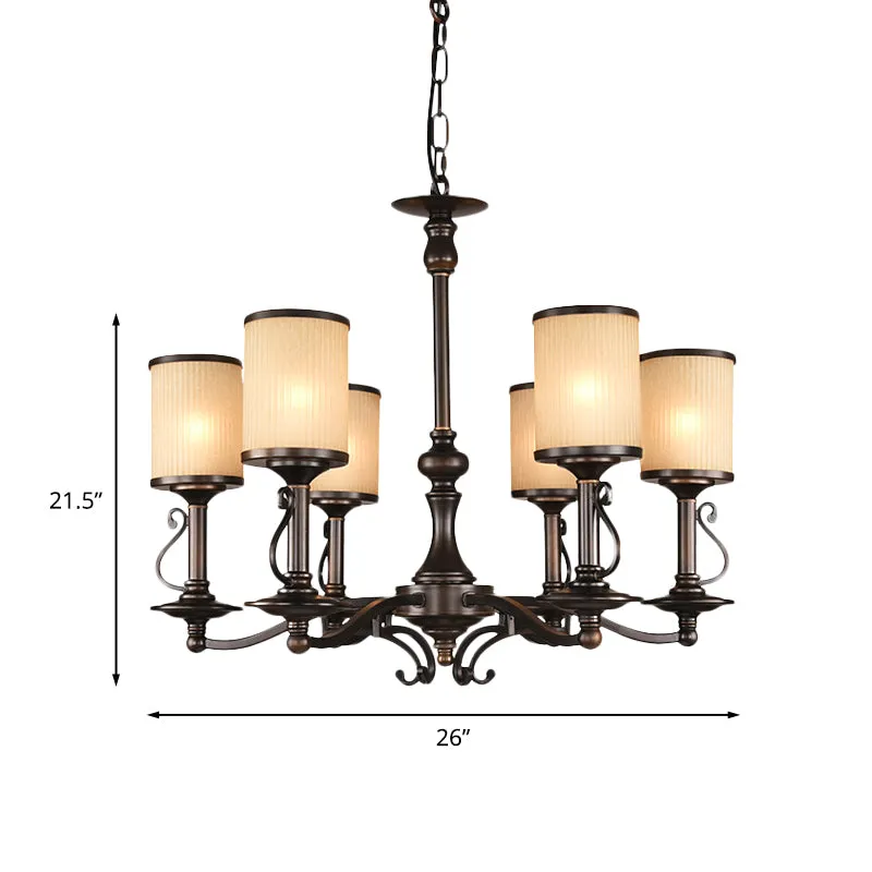 Ecru glas zwarte kroonluchterlamp cilindrisch 3/6/8 hoofden traditionalisme hangende plafondlamp voor restaurant