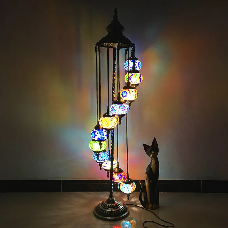 Energiezuinige LED 11 Lights Helical Stand up Lamp Traditional White/Yellow Hand-Crafted Glazen Reading Floor Lamp Yellow