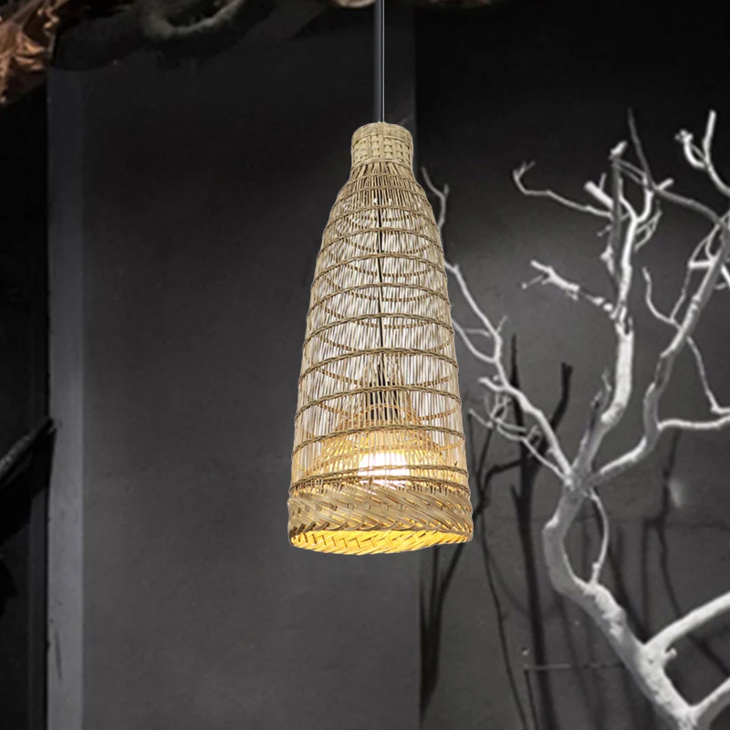 Energiezuinige LED Met de hand bewerkte rotan hanglamp, lodgestijl, 6"/8" W, 1 kop, ecru plafondarmatuur voor restaurant