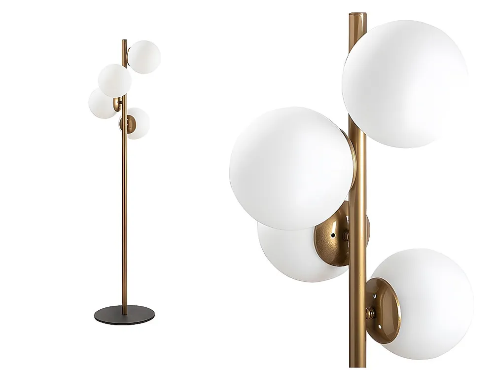 Energiezuinige LED Staande lamp van metaal en glas 4 bollen FAZE - H130 cm - Goud en wit - Koop nu online