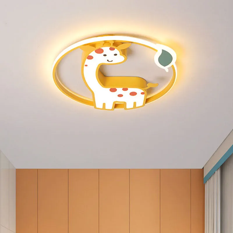 Gecertificeerd IP44 Giraffe Plafondlamp Armatuur Kinderen Ijzer 16 "/19.5" W LED Geel Inbouw Verzonken Verlichting voor Ki...