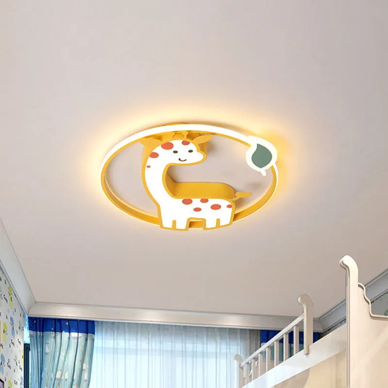 Gecertificeerd IP44 Giraffe Plafondlamp Armatuur Kinderen Ijzer 16 "/19.5" W LED Geel Inbouw Verzonken Verlichting voor Ki...