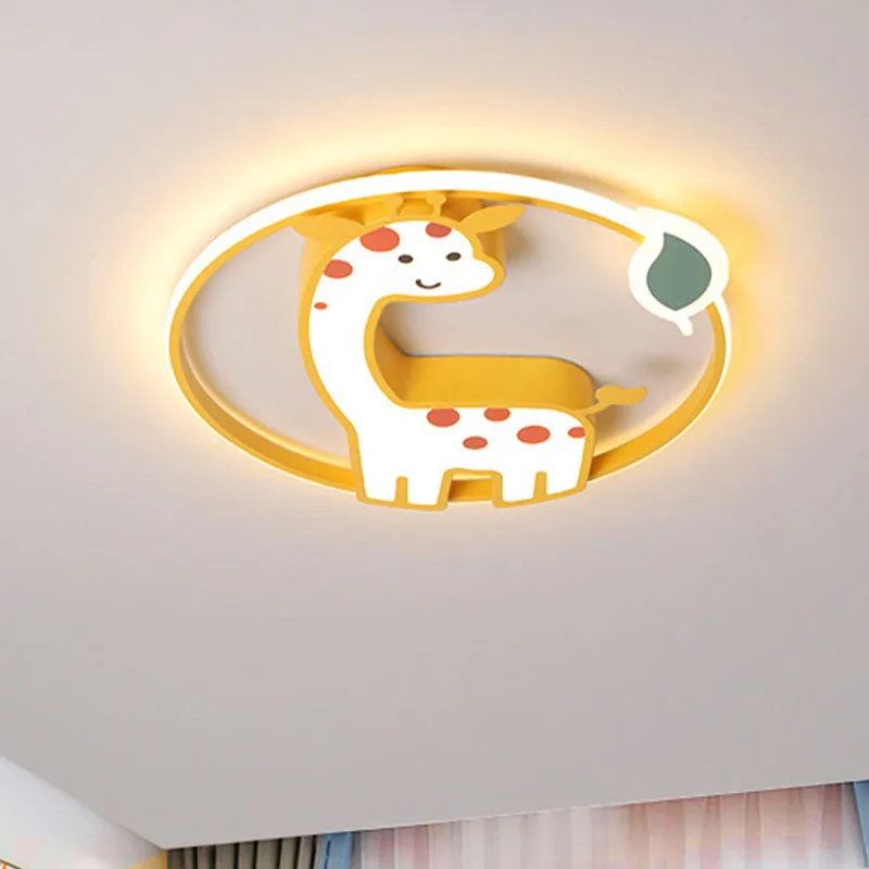 Gecertificeerd IP44 Giraffe Plafondlamp Armatuur Kinderen Ijzer 16 "/19.5" W LED Geel Inbouw Verzonken Verlichting voor Ki...