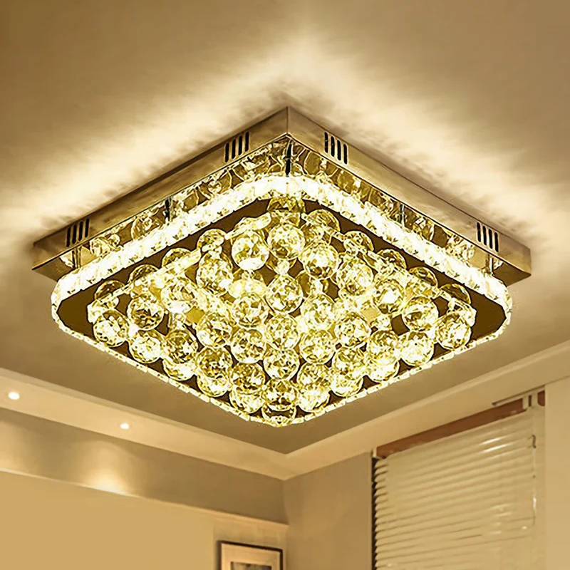 Gecertificeerd IP44 Roestvrij staal Rectangular Flush Ceiling Light Contemporary Crystal LED Flush Mount Lighting Fixture...