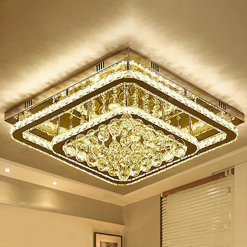 Gecertificeerd IP44 Roestvrij staal Rectangular Flush Ceiling Light Contemporary Crystal LED Flush Mount Lighting Fixture...