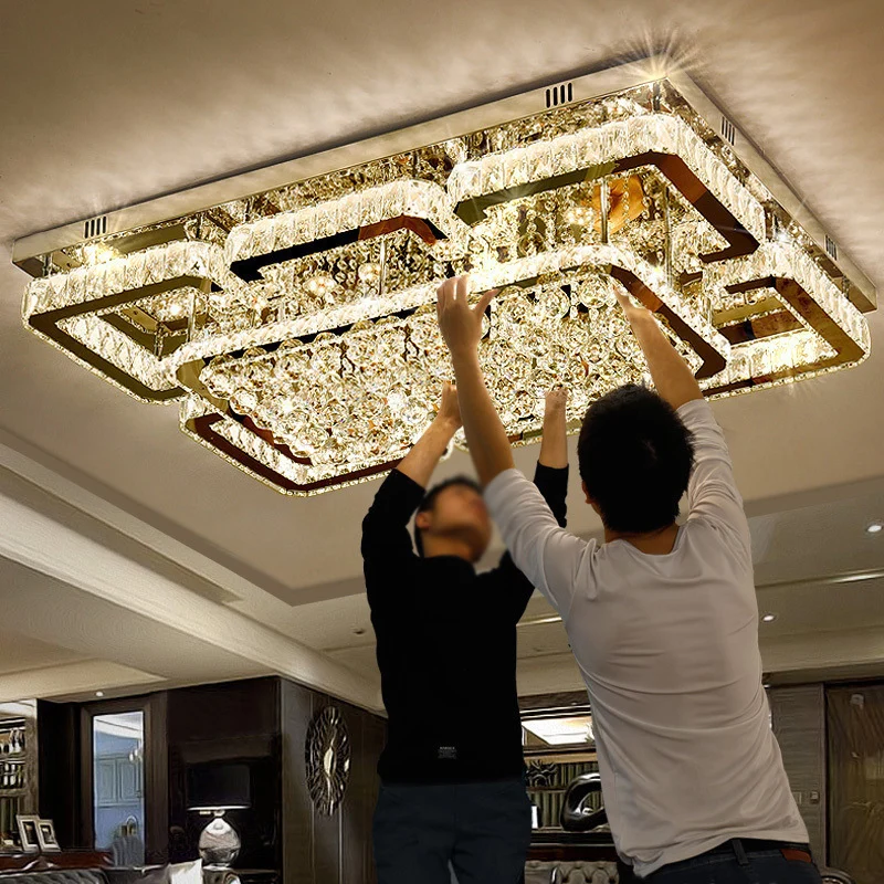 Gecertificeerd IP44 Roestvrij staal Rectangular Flush Ceiling Light Contemporary Crystal LED Flush Mount Lighting Fixture...