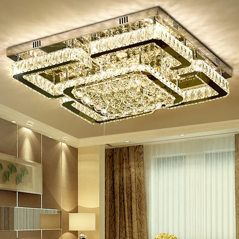 Gecertificeerd IP44 Roestvrij staal Rectangular Flush Ceiling Light Contemporary Crystal LED Flush Mount Lighting Fixture...