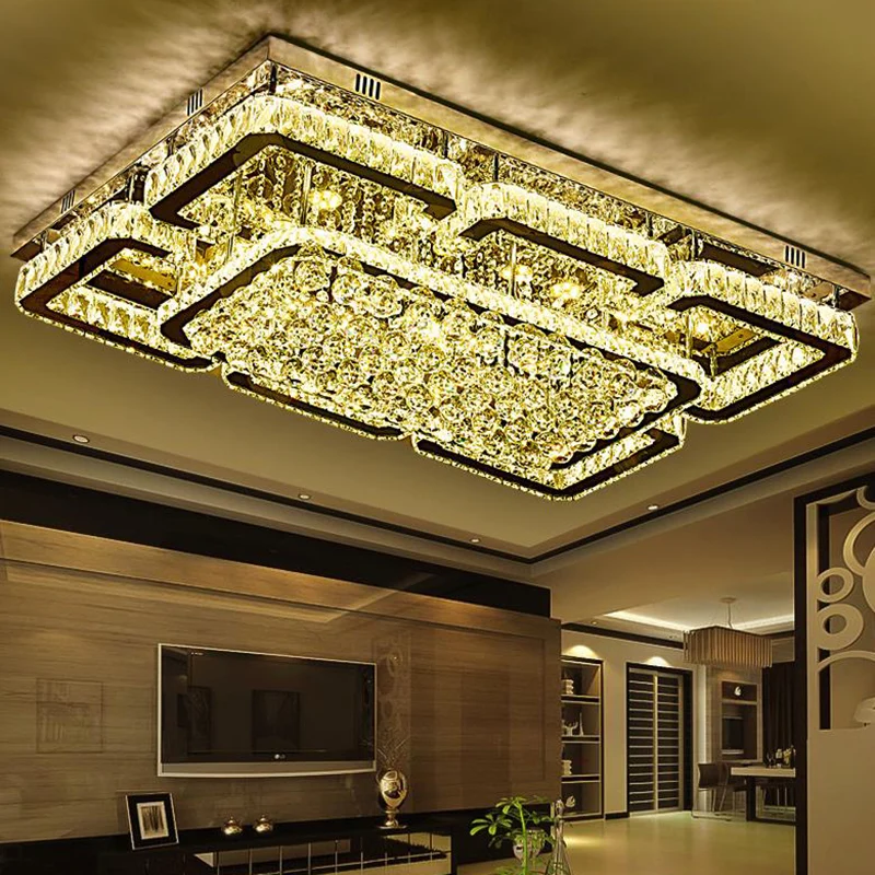 Gecertificeerd IP44 Roestvrij staal Rectangular Flush Ceiling Light Contemporary Crystal LED Flush Mount Lighting Fixture...
