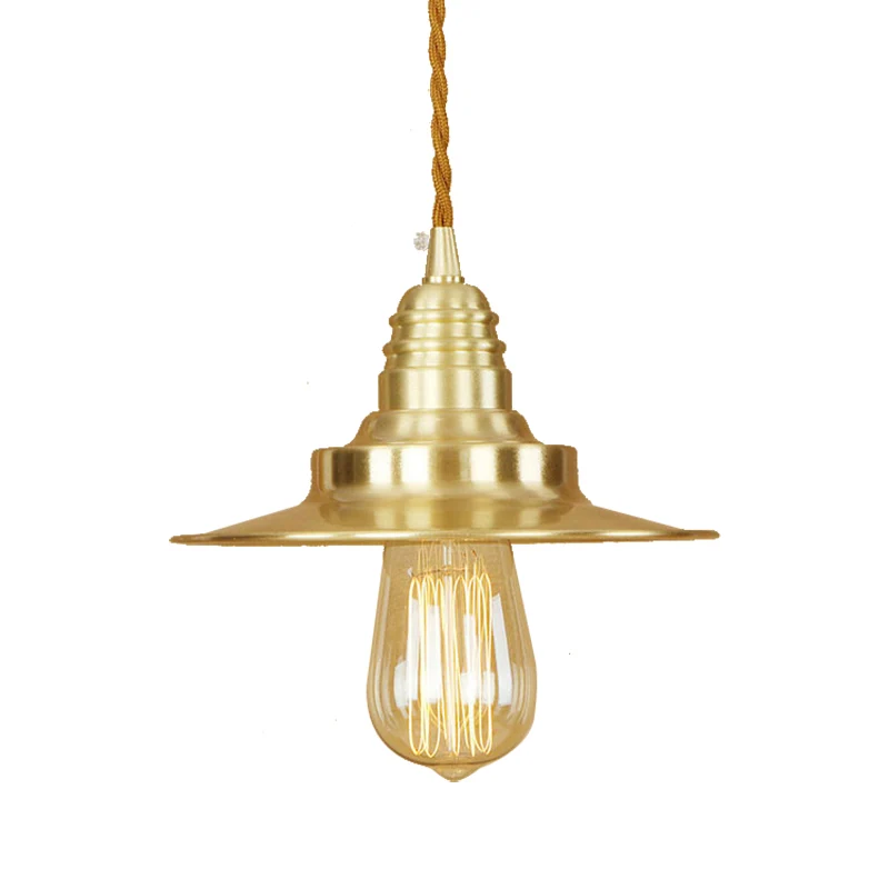 Hangende hanglamp met metaal-messing afwerking Platte kap 1-lichts plafondlamp retrostijl boven tafel | Snel Leverbaar