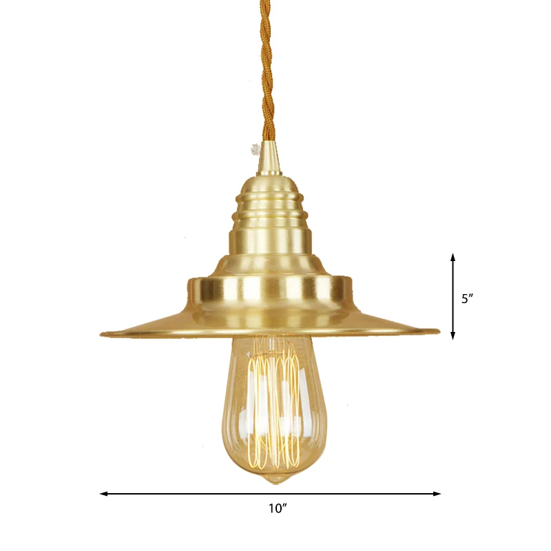 Hangende hanglamp met metaal-messing afwerking Platte kap 1-lichts plafondlamp retrostijl boven tafel | Snel Leverbaar