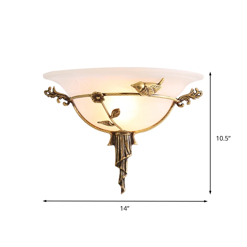 1 Lamp Ruim Flare Wandlamp Traditie Wit/Geel Glazen Schans Lichtarmatuur met Bloemdeco naar Links/Rechts