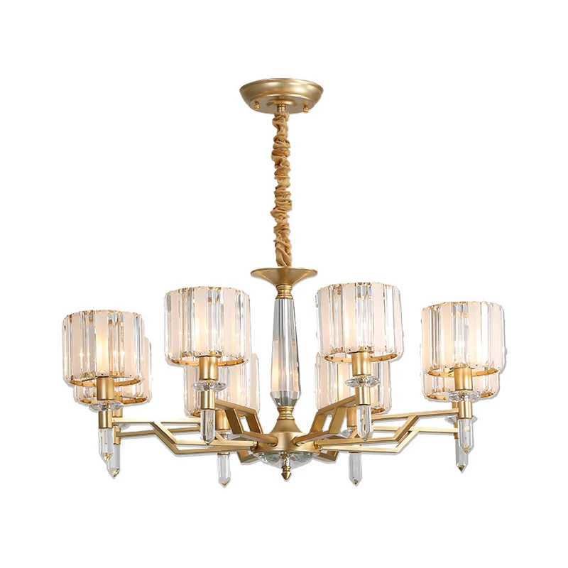 6/8 Lampen Crooked Arm Plafondkroonluchter Hedendaags Goud Stralend Kristallen Schaduw Hanglampset