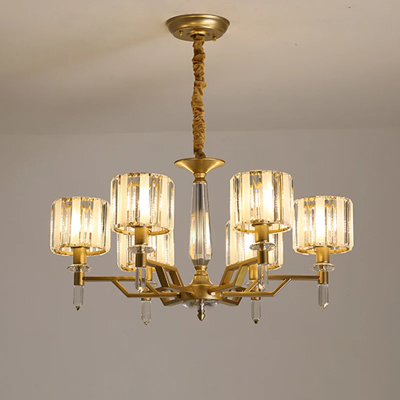 6/8 Lampen Crooked Arm Plafondkroonluchter Hedendaags Goud Stralend Kristallen Schaduw Hanglampset