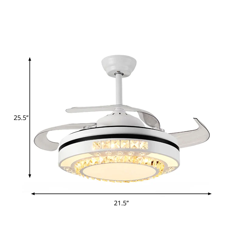LED ronde hangende ventilatorlamp actueel wit helder kristal blokken semi-flush met 4 bladen, 65 cm breed