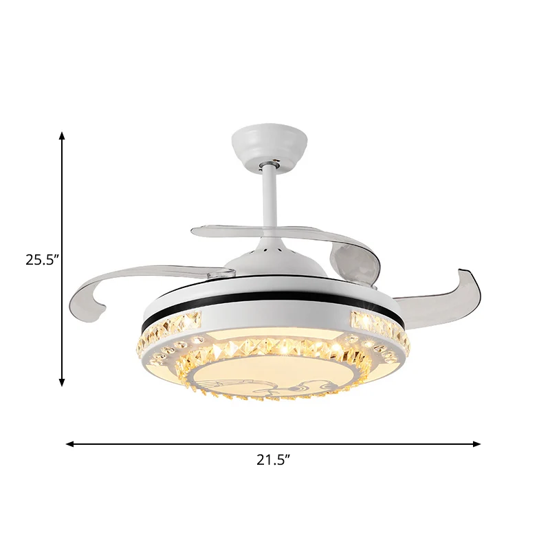 LED ronde hangende ventilatorlamp actueel wit helder kristal blokken semi-flush met 4 bladen, 65 cm breed