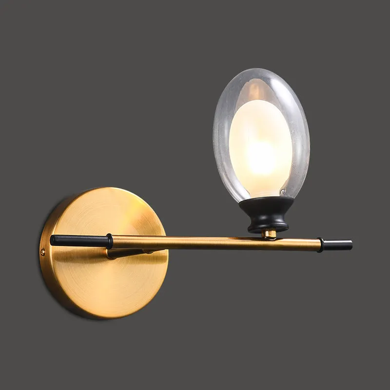 Messing rechte staaf wandlamp Mid Century 1 kop metalen schansideeën met dubbele ovale helder/amberkleurige glazen kap - I...