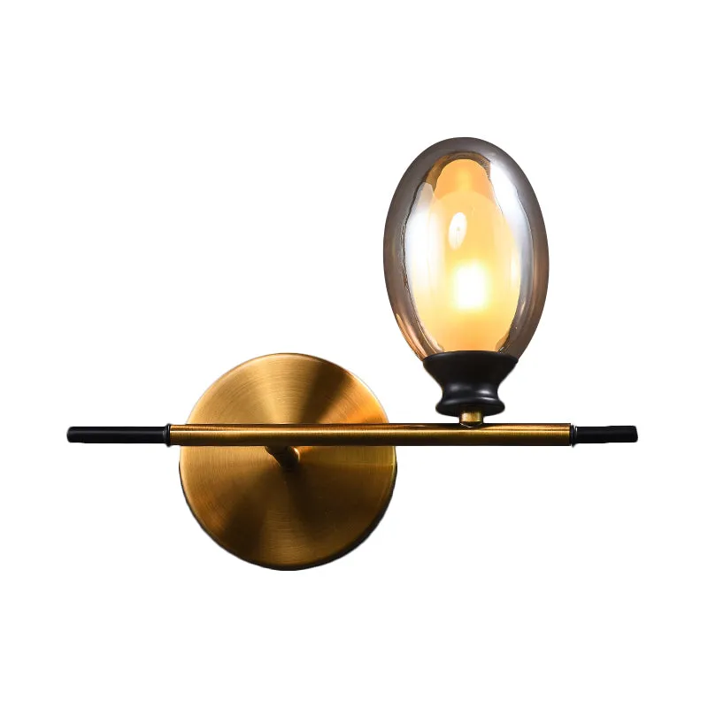 Messing rechte staaf wandlamp Mid Century 1 kop metalen schansideeën met dubbele ovale helder/amberkleurige glazen kap - I...