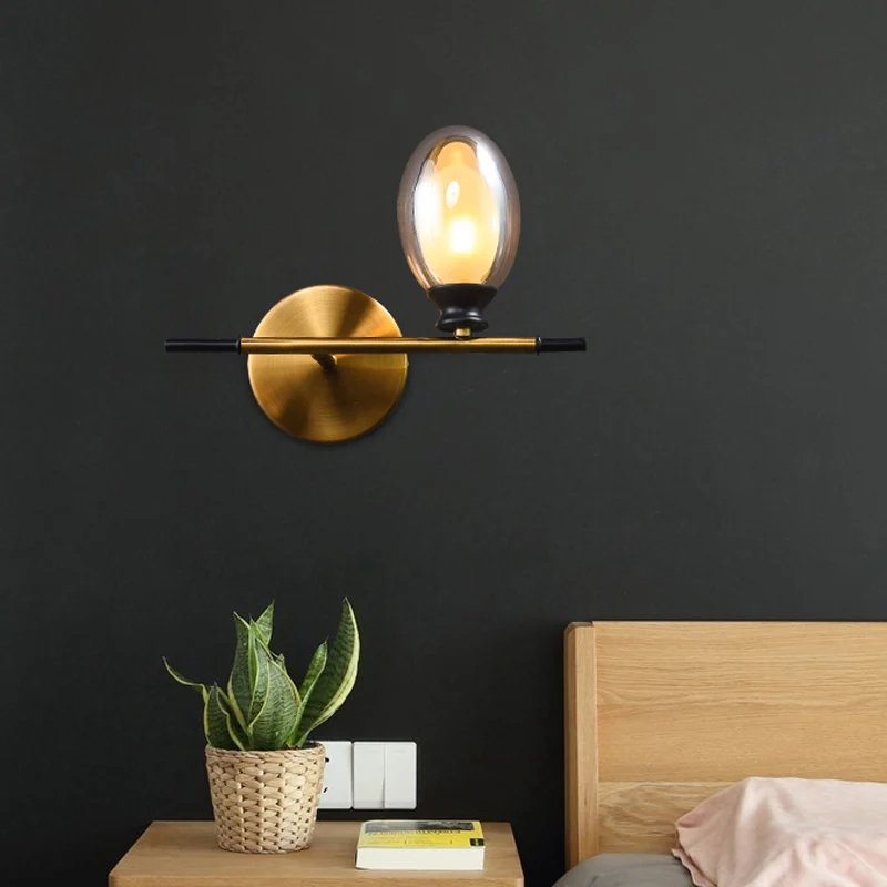 Messing rechte staaf wandlamp Mid Century 1 kop metalen schansideeën met dubbele ovale helder/amberkleurige glazen kap - I...