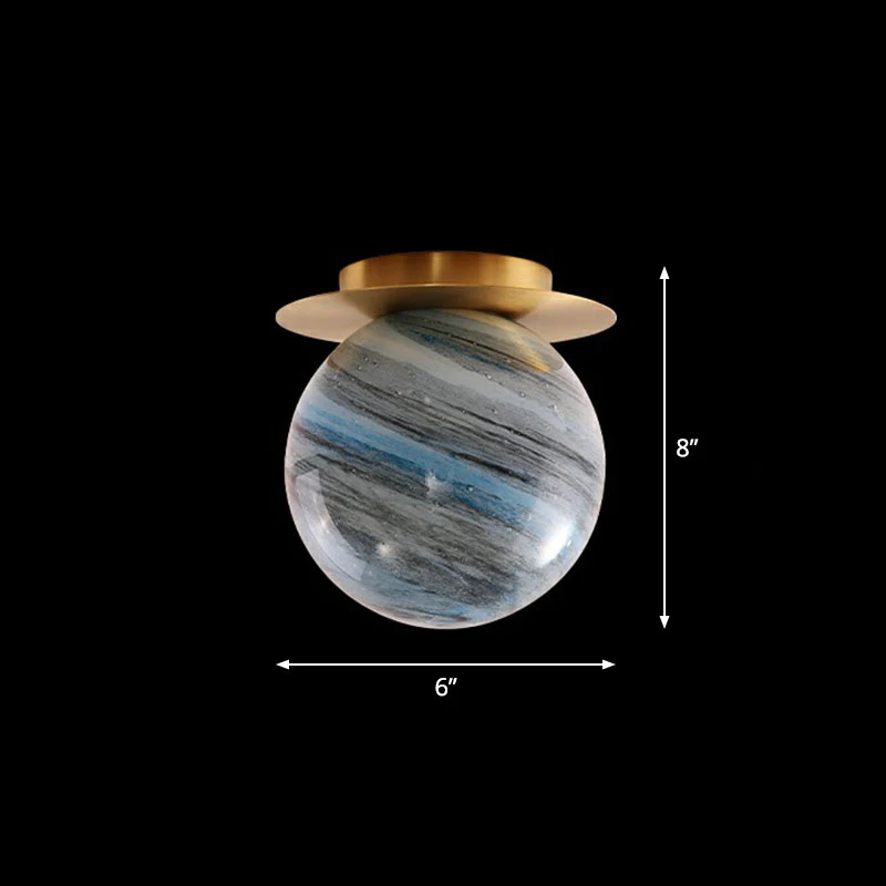 Planet Stained Glass Flush Mount Lamp Nordic 1-Light Messing Finish Ceiling Light Fixture Corridor Blue