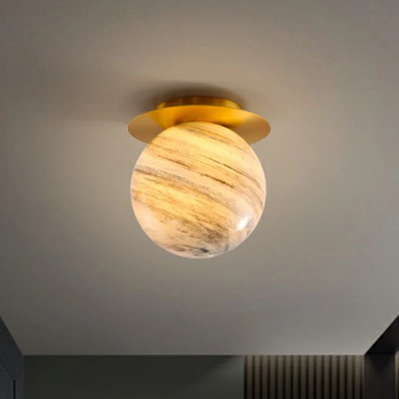 Planet Stained Glass Flush Mount Lamp Nordic 1-Light Messing Finish Ceiling Light Fixture Corridor Blue