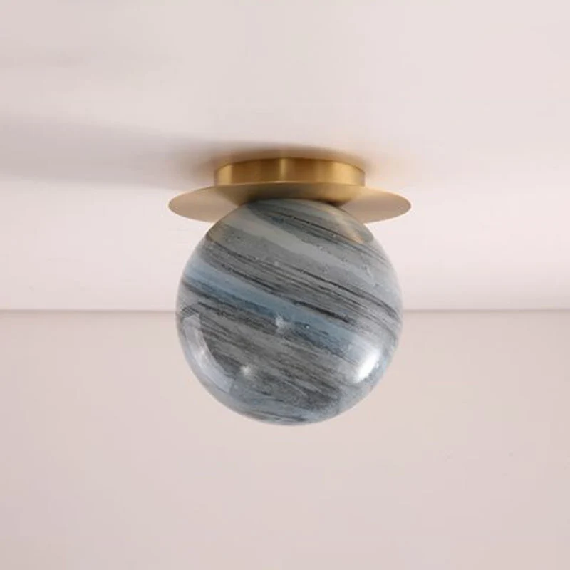 Planet Stained Glass Flush Mount Lamp Nordic 1-Light Messing Finish Ceiling Light Fixture Corridor Blue