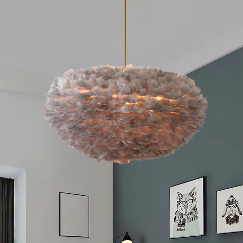 Premium Kwaliteit Eigentijdse Globe Feather kroonluchterlamp Moderne witte handgeweven veren hangende hanglamp voor slaapk...