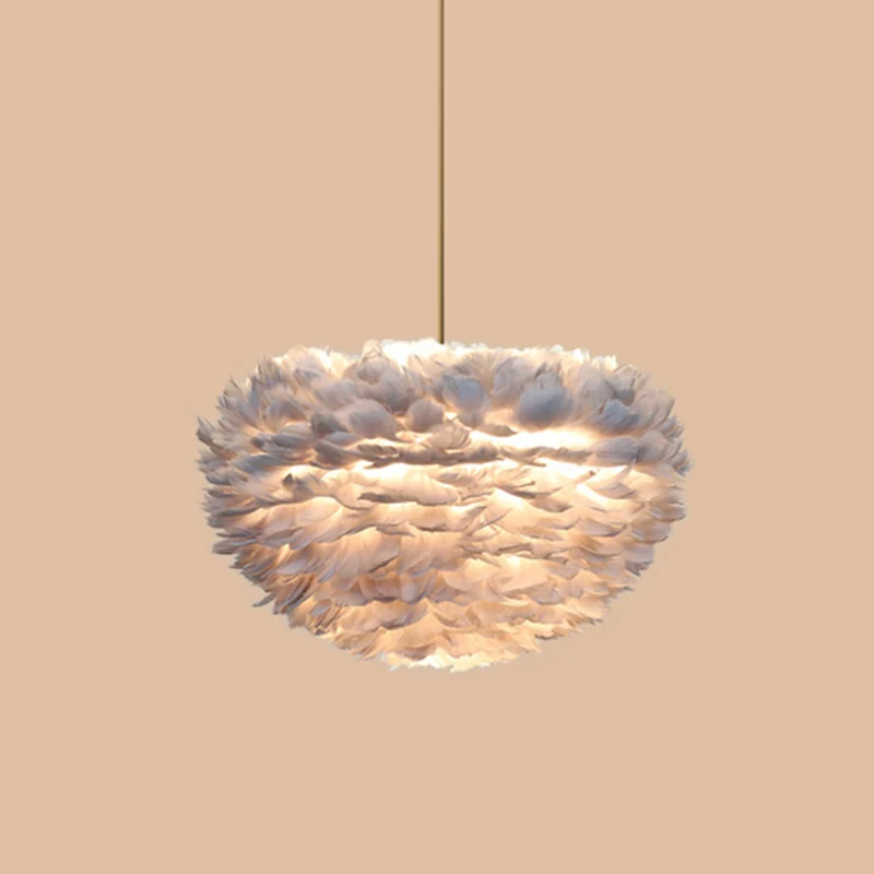 Premium Kwaliteit Eigentijdse Globe Feather kroonluchterlamp Moderne witte handgeweven veren hangende hanglamp voor slaapk...