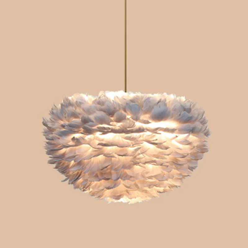 Premium Kwaliteit Eigentijdse Globe Feather kroonluchterlamp Moderne witte handgeweven veren hangende hanglamp voor slaapk...