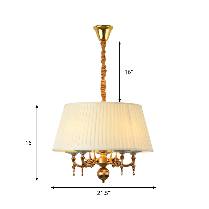 Premium Kwaliteit Klassieke hangende kroonluchter met 5 lampen, stoffen hanglamp wit voor eetkamer