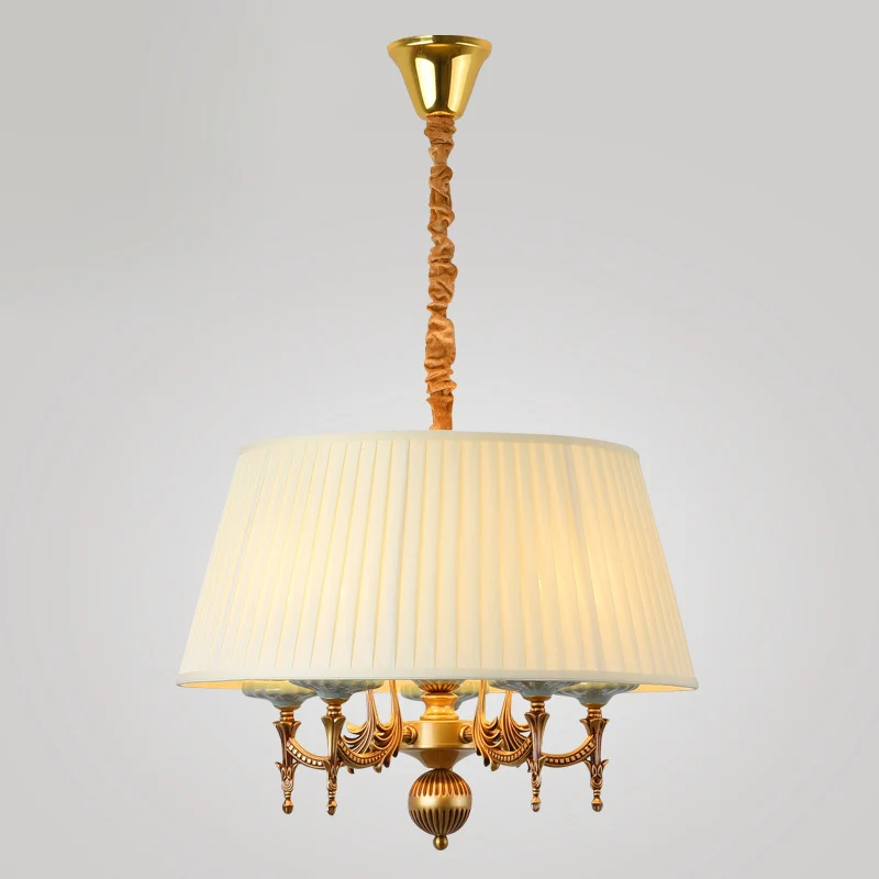 Premium Kwaliteit Klassieke hangende kroonluchter met 5 lampen, stoffen hanglamp wit voor eetkamer