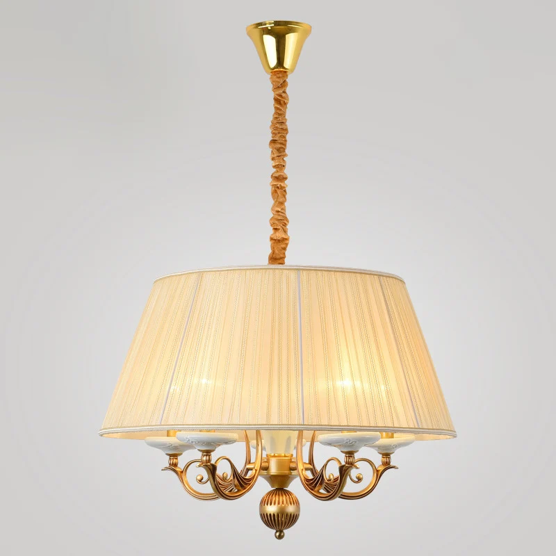 Premium Kwaliteit Klassieke hangende kroonluchter met 5 lampen, stoffen hanglamp wit voor eetkamer