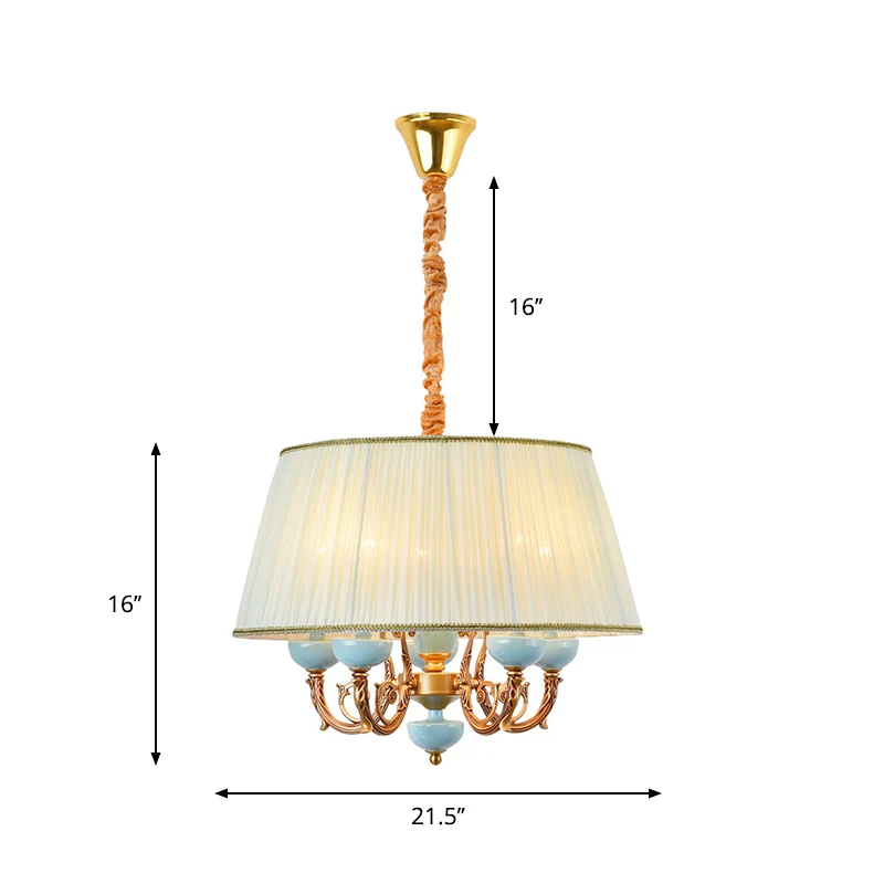 Premium Kwaliteit Klassieke hangende kroonluchter met 5 lampen, stoffen hanglamp wit voor eetkamer