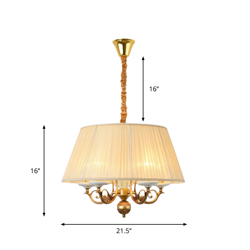 Premium Kwaliteit Klassieke hangende kroonluchter met 5 lampen, stoffen hanglamp wit voor eetkamer