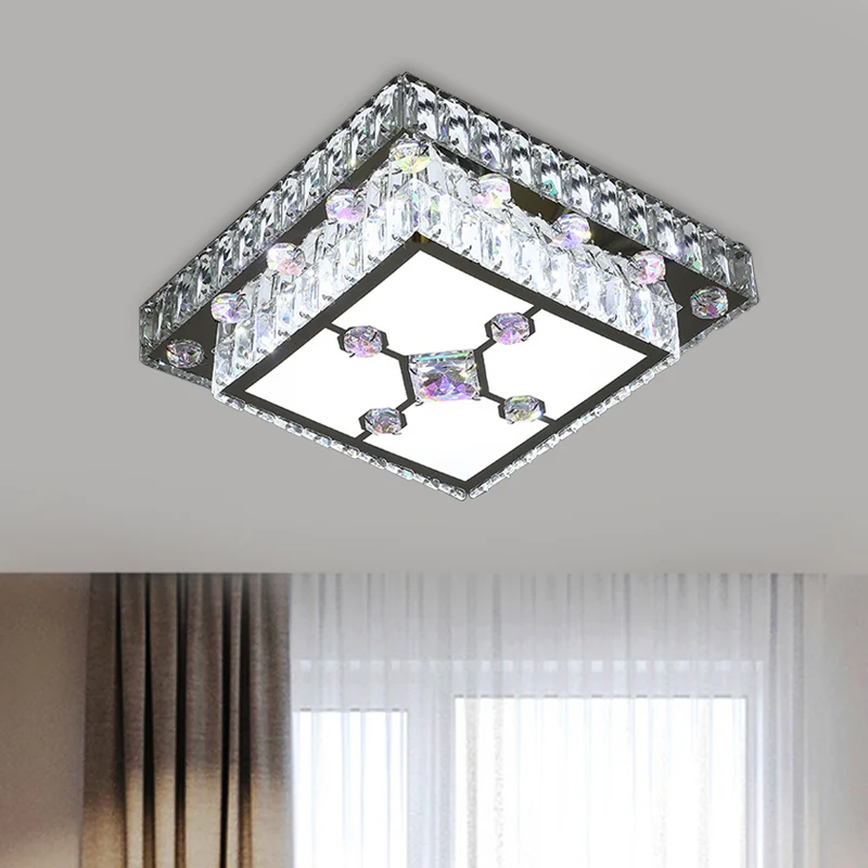 Premium Kwaliteit Vierkante veranda inbouwlamp modernistisch geslepen kristal LED-nikkel plafondmontagelicht
