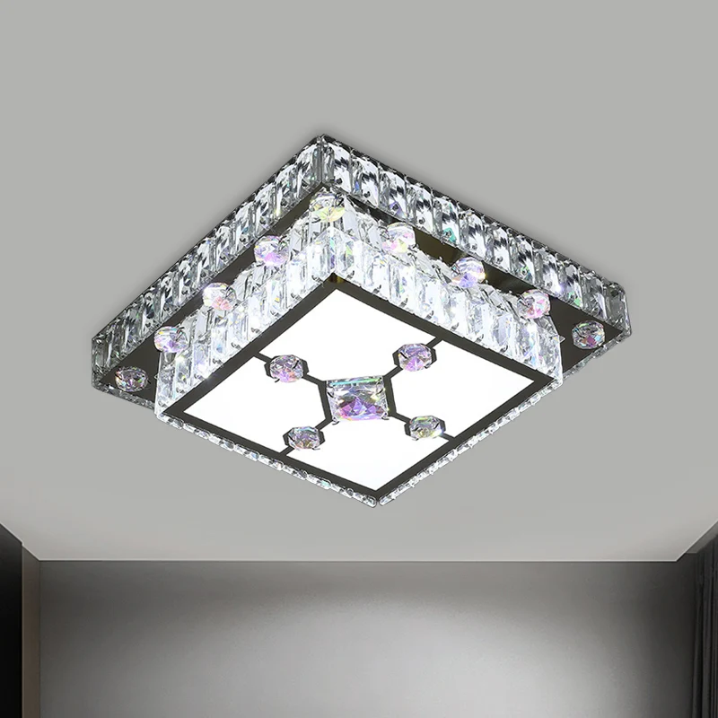 Premium Kwaliteit Vierkante veranda inbouwlamp modernistisch geslepen kristal LED-nikkel plafondmontagelicht