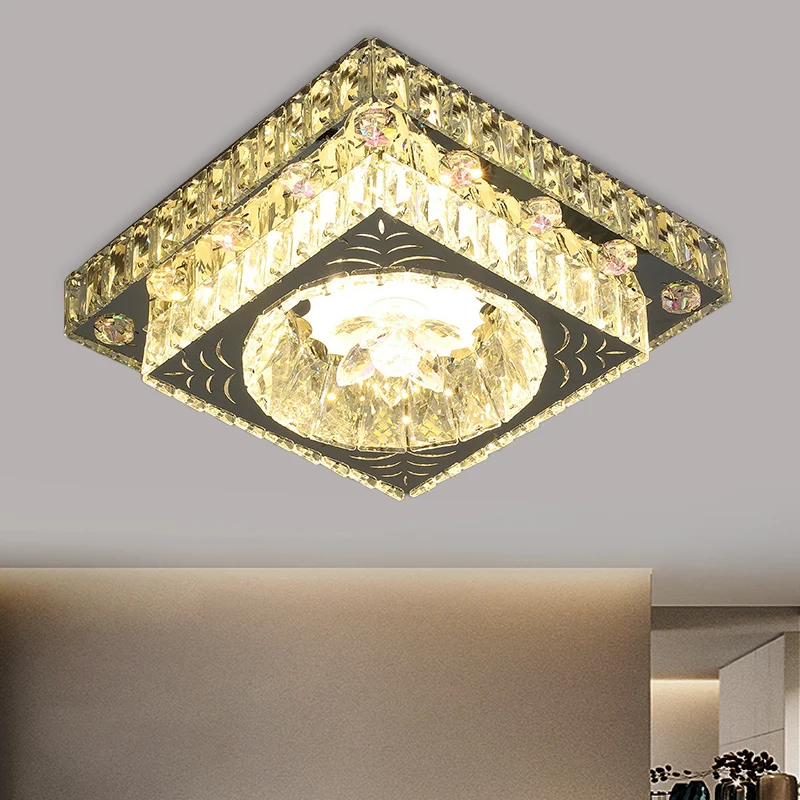 Premium Kwaliteit Vierkante veranda inbouwlamp modernistisch geslepen kristal LED-nikkel plafondmontagelicht